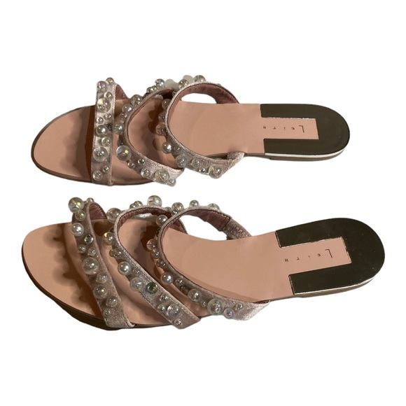 LEITH Womens Size 10 Stunner Blush Pink Velvet Embellished Strappy Slide Sandals - Picture 4 of 12